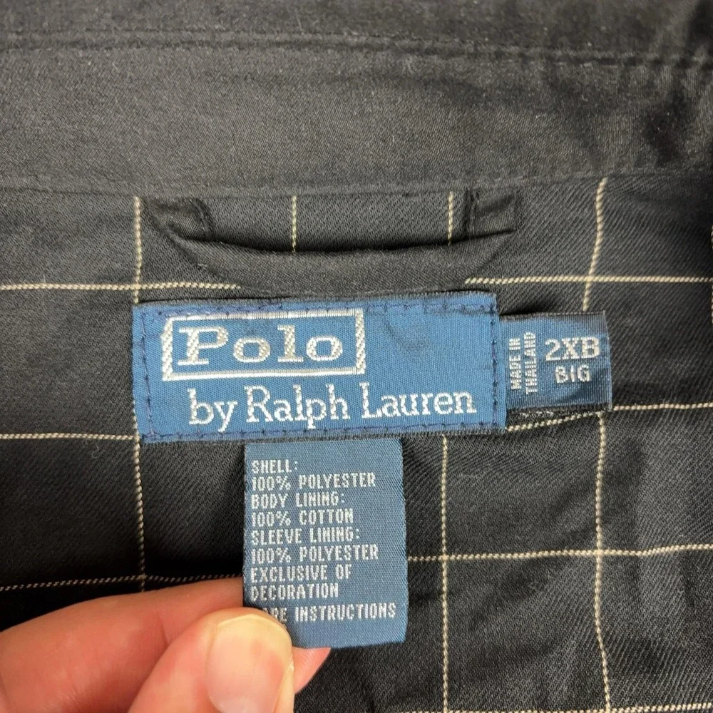 Vintage Polo Ralph Lauren Harrington Bomber Jacket Plaid Lined Mens 2XB Black